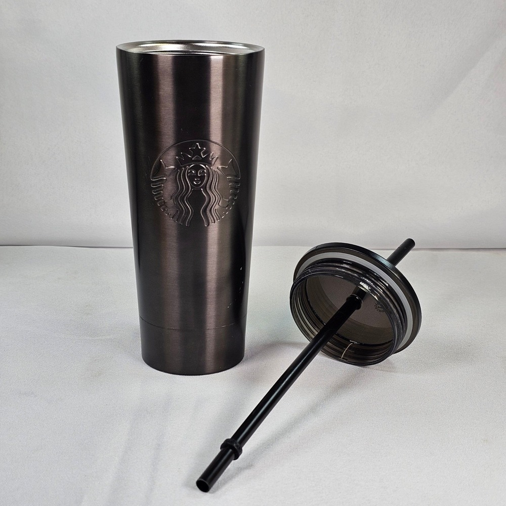 Starbucks Stainless Steel Cold Cup Tumbler 24oz Brushed Gunmetal Siren Logo Lid